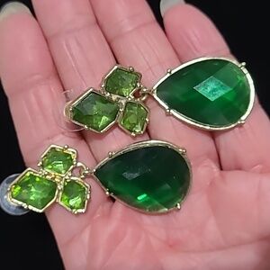 Green stones 2" earrings over gold color